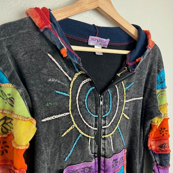 Shopoholic Fashion Women's Small Colorful Boho Y2K Patchwork Full Zip Hoodie - Picture 4 of 11
